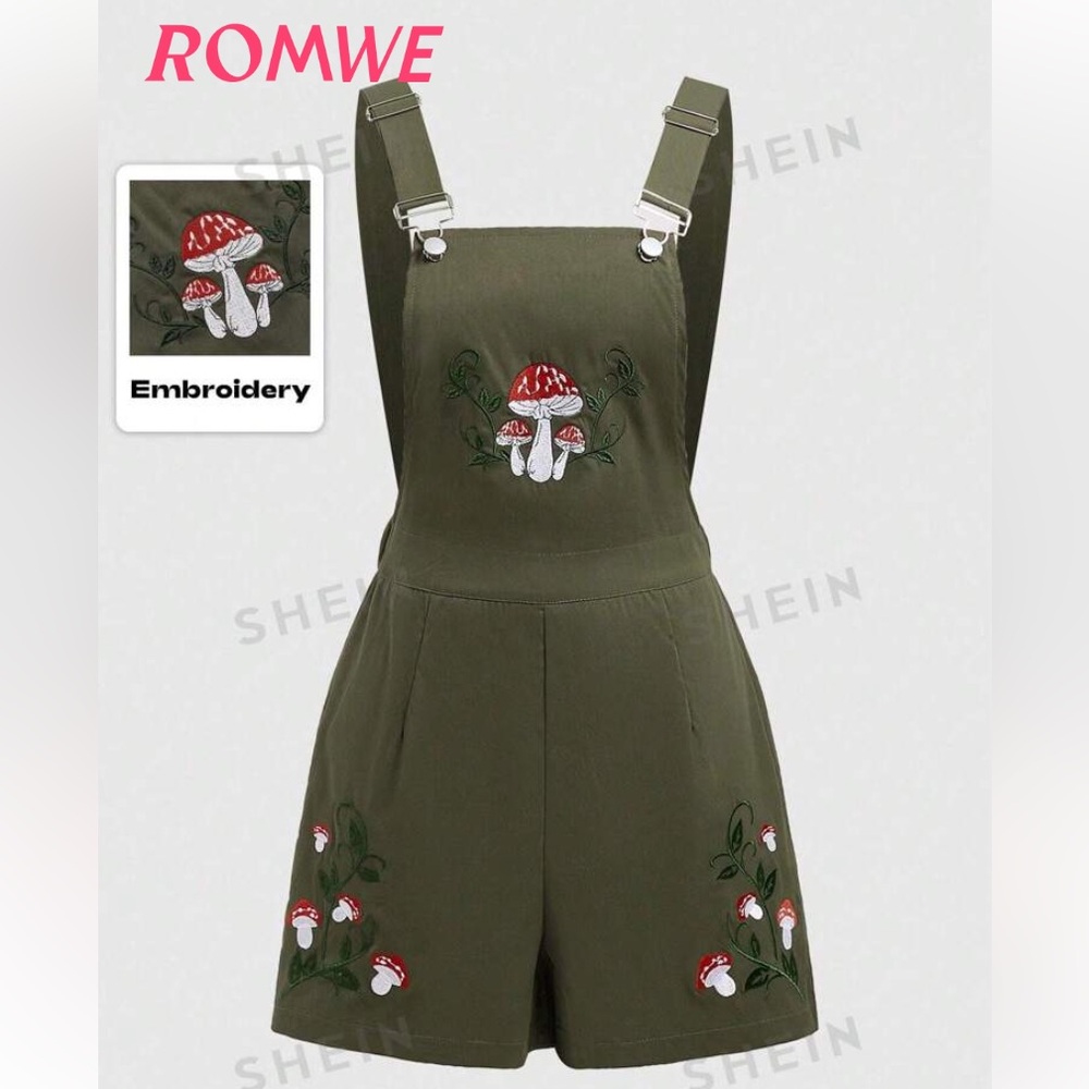 *NEW* Mushroom Green Overalls | ROMWE | Never used before | Perfect for FALL 🍄